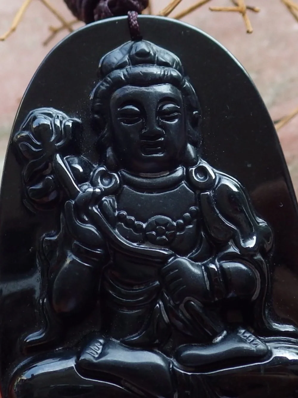 Certified Black Dark Green Burma Jade jadeite Guanyin Kwan Yin Pendant Necklace